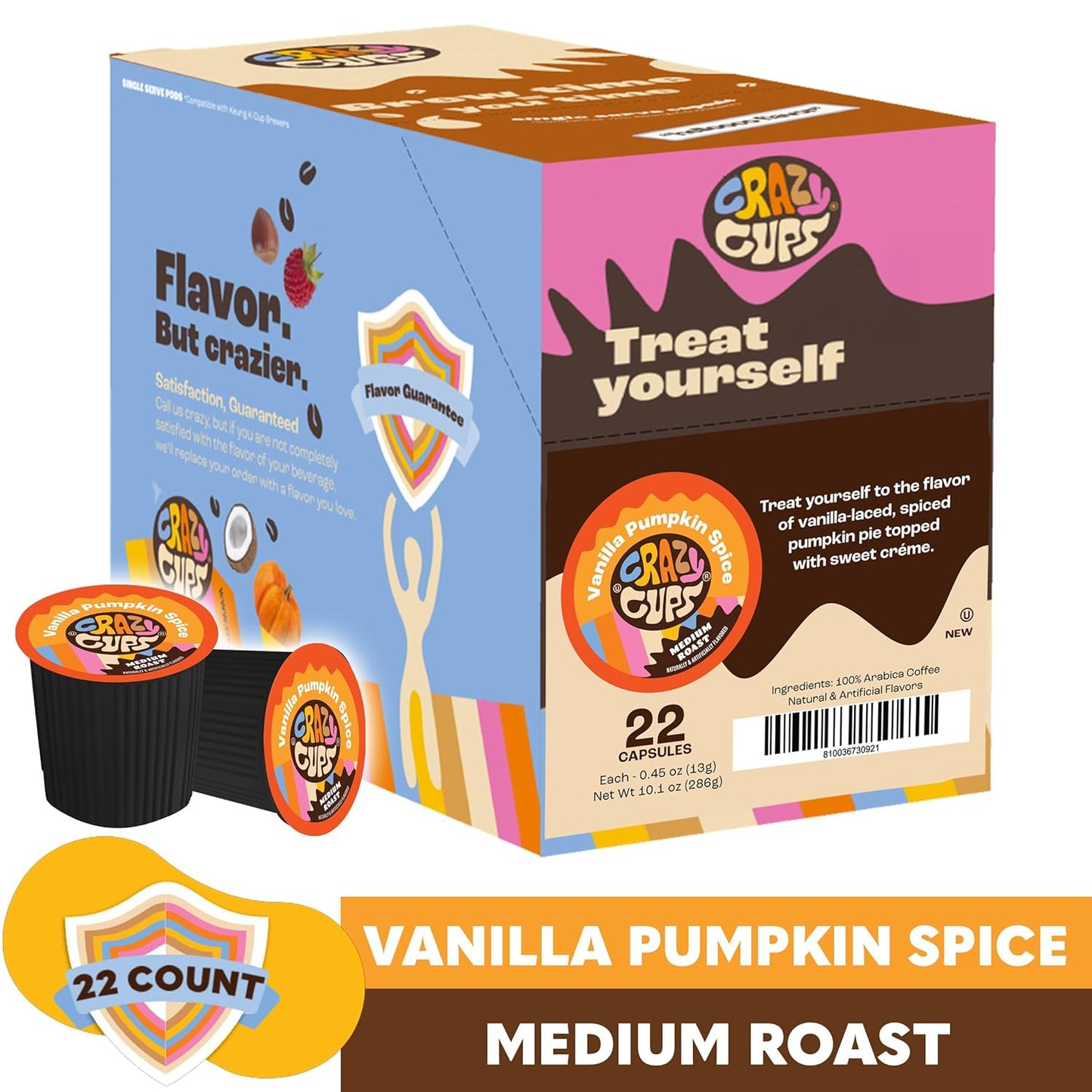 Flavored Coffee Pods, Vanilla Pumpkin Spice Coffee, Single Serve Coffee for Keurig K Cups Machines, Hot or Iced Coffee, Medium Roast Coffee in Recyclable Pods, 22 Count (Pack of 1)
