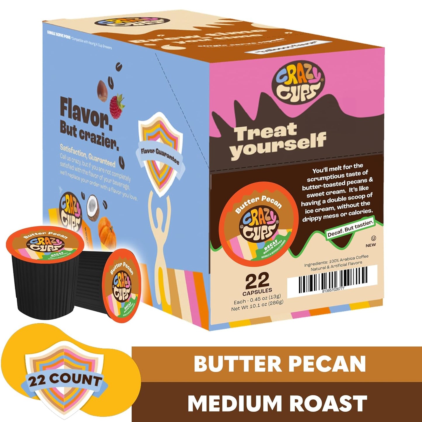 Flavored Decaf Coffee Pods, Decaf Butter Pecan Coffee, Decaf K Cups for Keurig K Cups Machines, Hot or Iced Coffee, Single Serve Decaffeinated Coffee in Recyclable Pods, 22 Count (Pack of 1)
