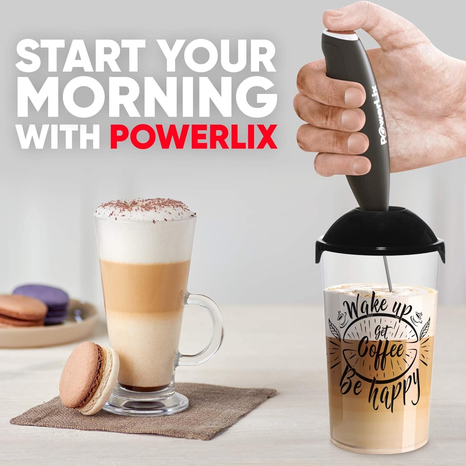 Milk Frother Handheld Battery Operated Electric Foam Maker for Coffee, Latte, Frappe, Matcha, Drink Mixer with Stainless Steel Double Whisk, Mini Hand Held Machine, Foamer Cup Included