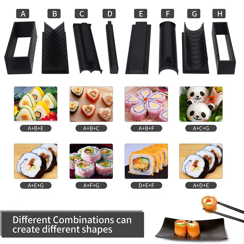 10 Pcs Sushi Maker Kit DIY Sushi Mold Press with Sushi Rice Roll Mold Sushi Maker Rice Roll Mold KC0473