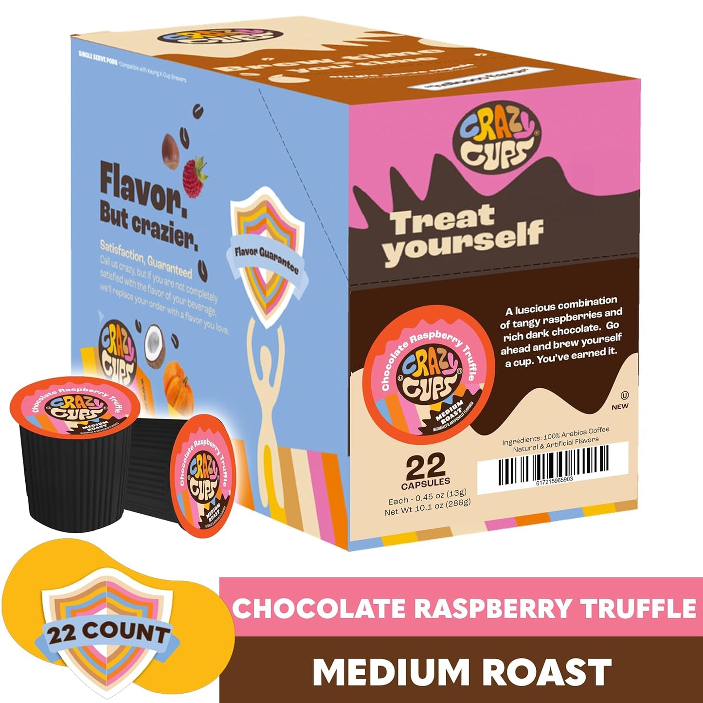 Flavored Coffee for Keurig K-Cup Machines, Chocolate Raspberry Truffle, Hot or Iced Drinks, 22 Count Single Serve, Recyclable Pods