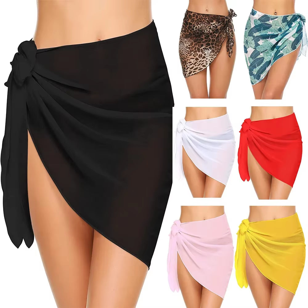 1Pc 50X140Cm Women Short Sarongs Swimsuit Coverups Beach Bikini Wrap Sheer Short Skirt Chiffon Scarf Cover Ups for Swimwear