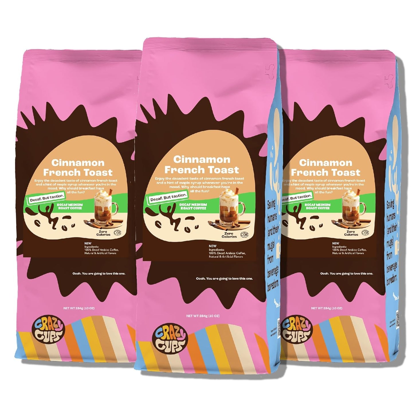 Flavored Decaf Ground Coffee, French Toast Cinnamon Coffee, Flavored Ground Coffee, Decaffeinated Coffee for Brewing Decaf Coffee Ground Hot or Iced Coffee, 10 Oz Bags 3 Count Value Pack