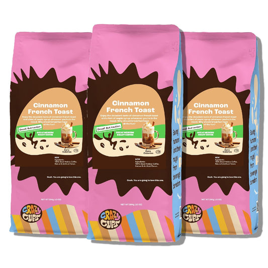 Flavored Decaf Ground Coffee, French Toast Cinnamon Coffee, Flavored Ground Coffee, Decaffeinated Coffee for Brewing Decaf Coffee Ground Hot or Iced Coffee, 10 Oz Bags 3 Count Value Pack