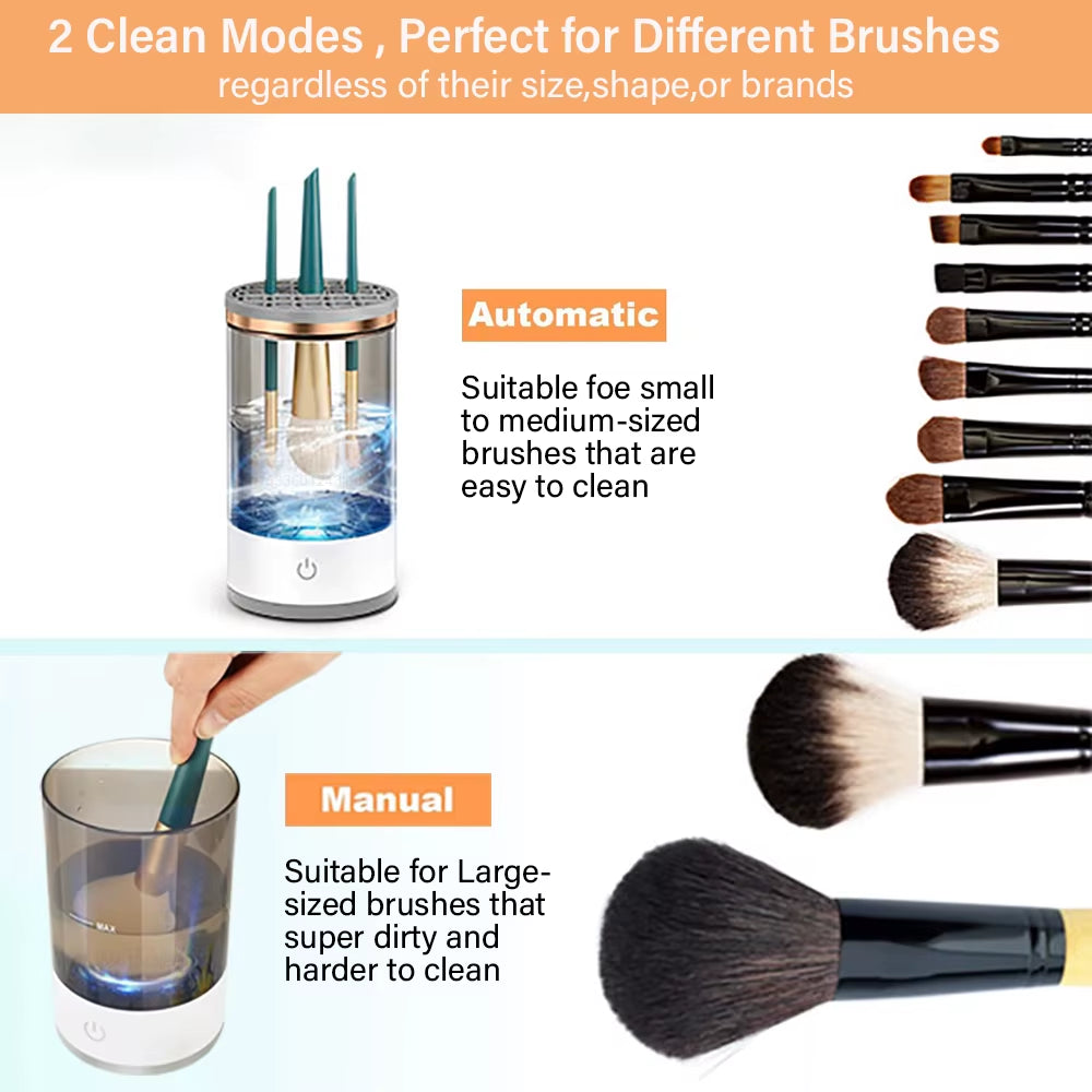 Portable USB Makeup Brush Cleaner Machine UV Light Sterilization Portable Makeup Brush Rotary Cleaner Automatic Washing Tool