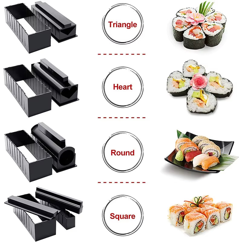 10 Pcs Sushi Maker Kit DIY Sushi Mold Press with Sushi Rice Roll Mold Sushi Maker Rice Roll Mold KC0473
