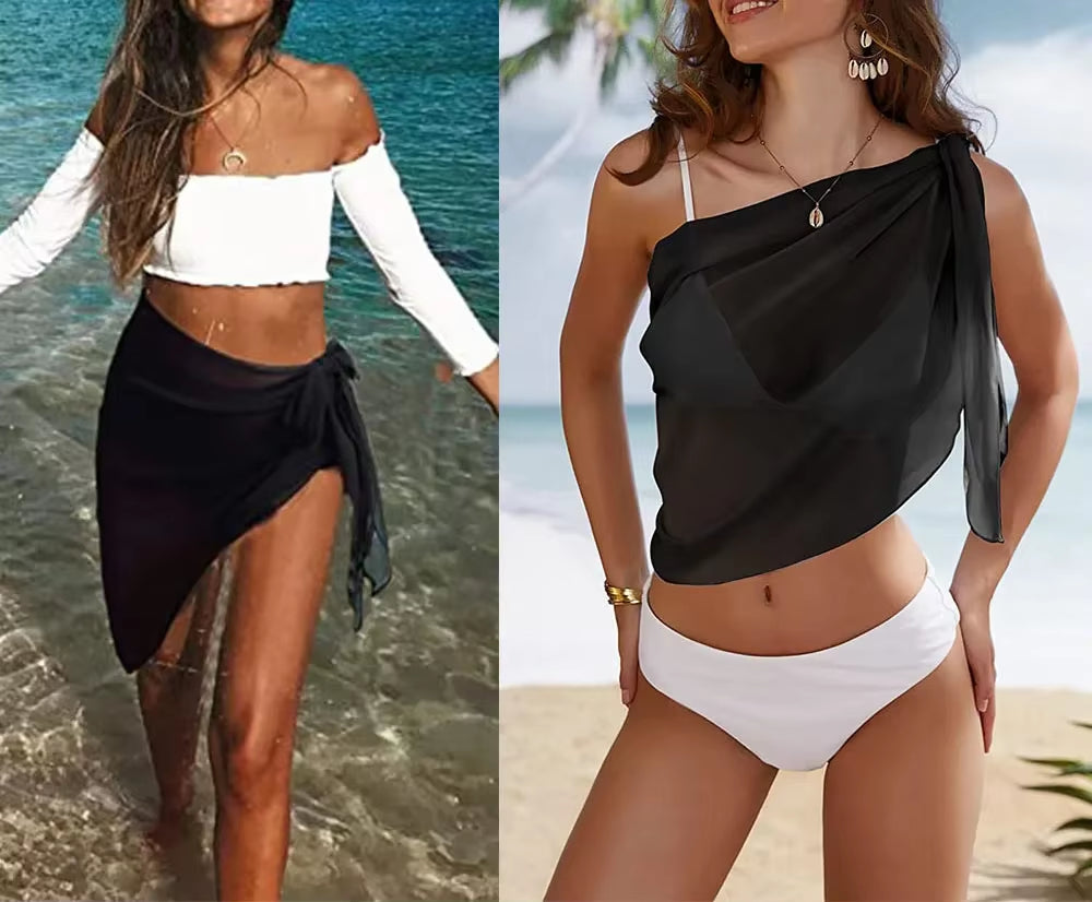 1Pc 50X140Cm Women Short Sarongs Swimsuit Coverups Beach Bikini Wrap Sheer Short Skirt Chiffon Scarf Cover Ups for Swimwear
