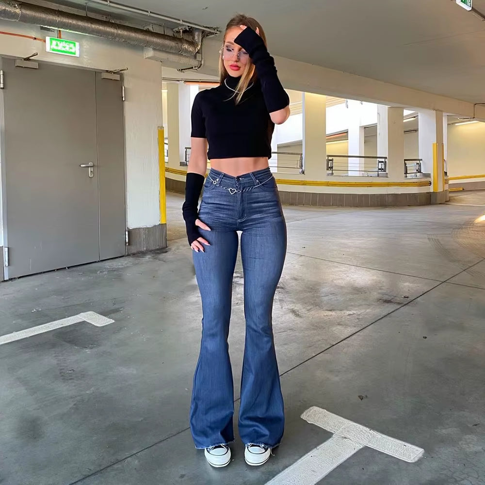 Spring Autumn Thin Fashion Y2K Blue Jeans Women High Waist Stretch Jeans Femme Trousers Vintage Casual Comfort Denim Flare Pants