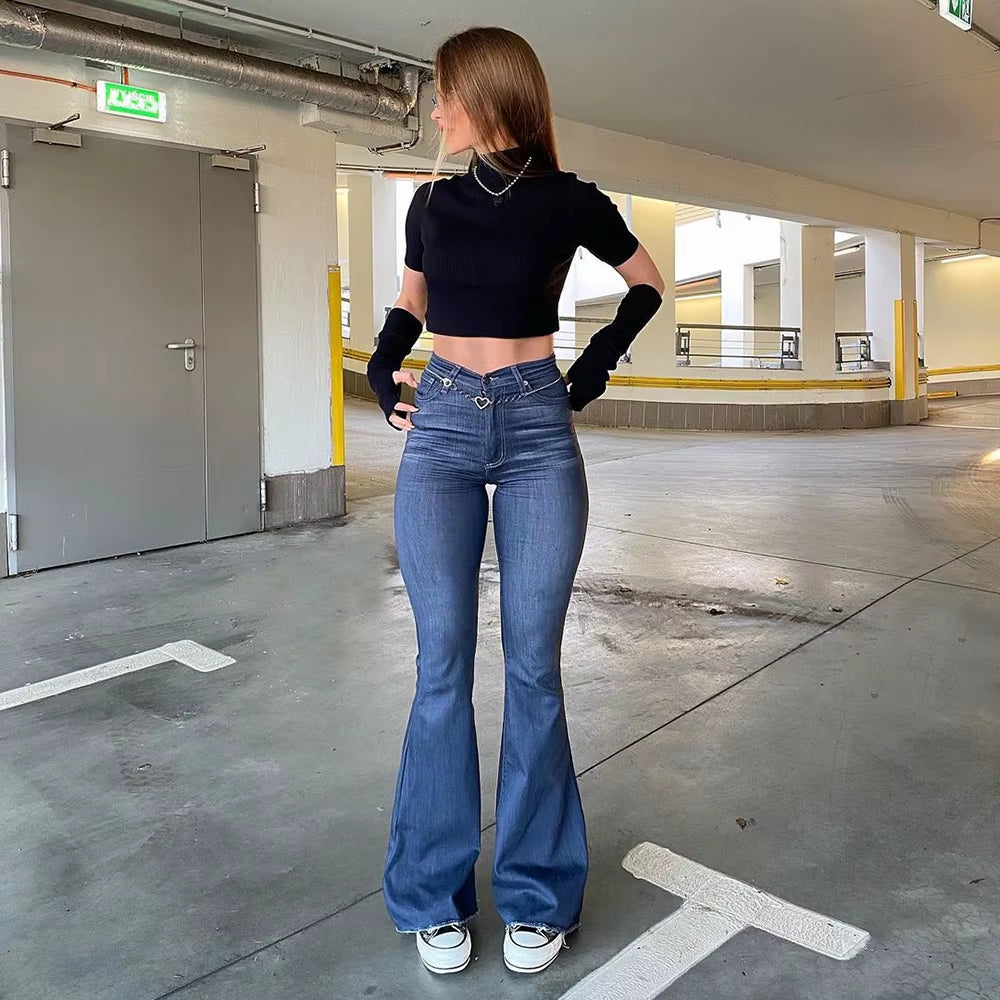 Spring Autumn Thin Fashion Y2K Blue Jeans Women High Waist Stretch Jeans Femme Trousers Vintage Casual Comfort Denim Flare Pants