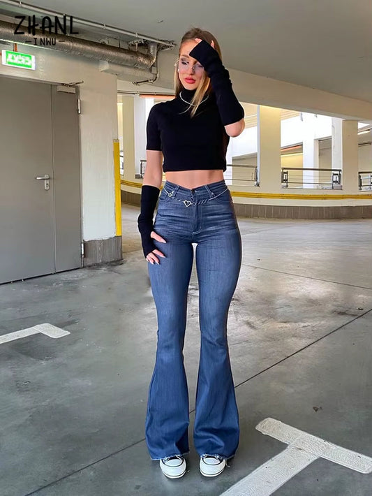Spring Autumn Thin Fashion Y2K Blue Jeans Women High Waist Stretch Jeans Femme Trousers Vintage Casual Comfort Denim Flare Pants